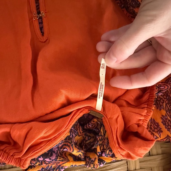 Free People Gabi Printed Tunic Top Orange Purple Open Back XS Boho Belle sleeve - Picture 6 of 8